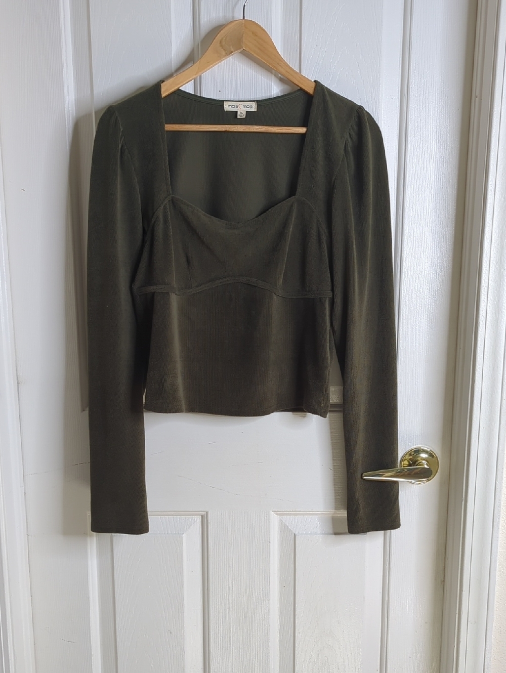 Moa Moa Olive Green Ribbed Square Neck Top Super Soft